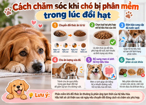 Cách chăm sóc khi chó bị đổi thức ăn đi ra ngoài và bị phân mềm trong lúc đổi hạt