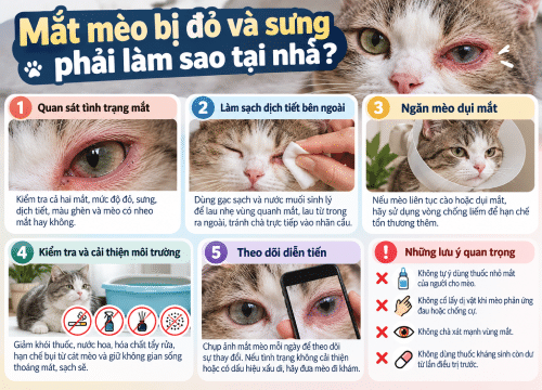 Mắt mèo bị đỏ và sưng phải làm sao tại nhà?