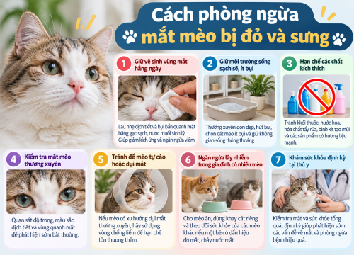 Cách phòng ngừa mắt mèo bị đỏ và sưng