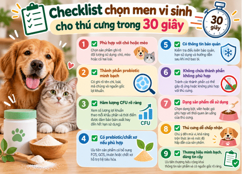 Checklist chọn men vi sinh cho thú cưng trong 30 giây