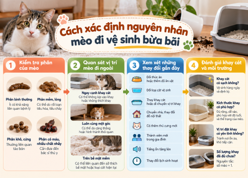 Cách xác định nguyên nhân mèo đi vệ sinh bừa bãi